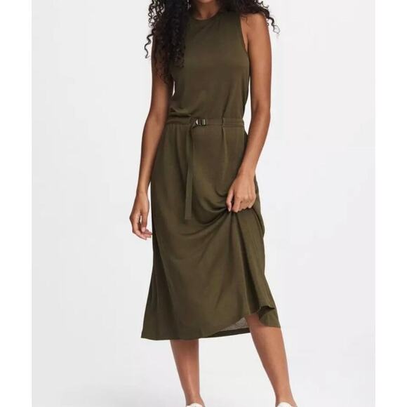 Rag and Bone NWT Rower Belted Dress Midi Sleeveless Dark Olive Green Size Small - Picture 3 of 12